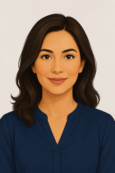 Ejemplo ilustrado de una foto de perfil formal, con el rostro completo mirando al frente.